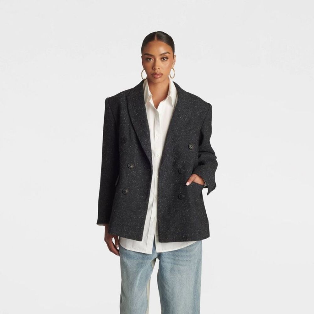 KBB by Kahlana Women's Tweed 'The David Blazer' - Charcoal Gray M